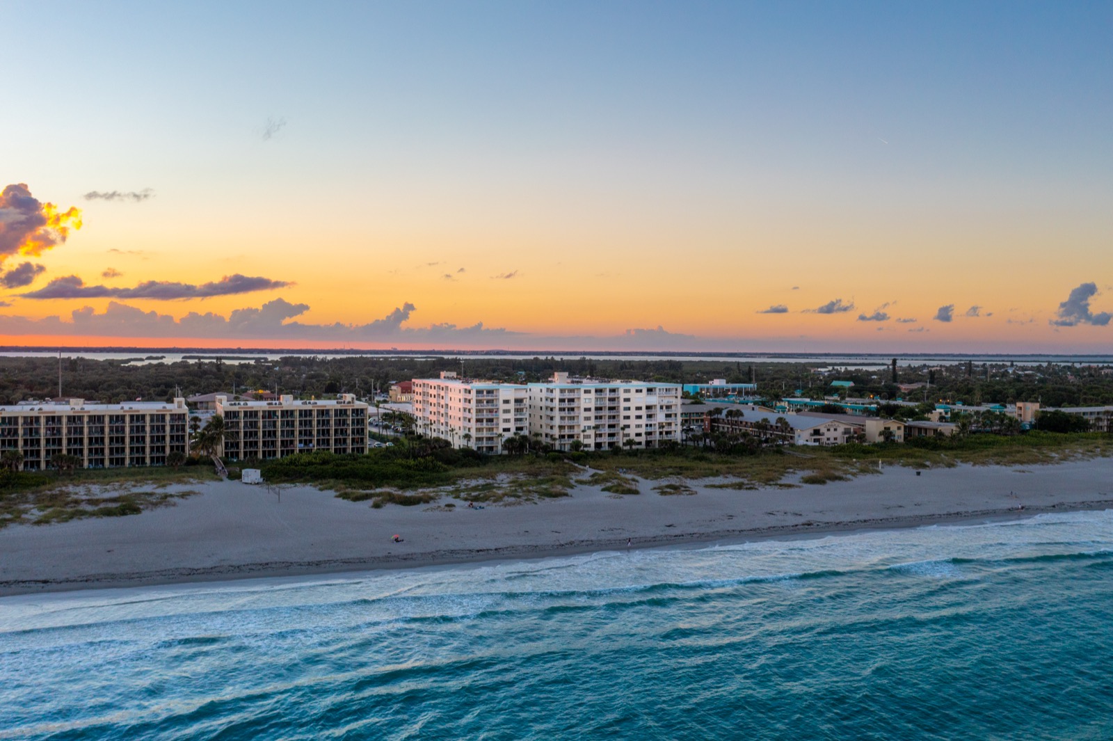 Aerial view of Sandcastles at sunset