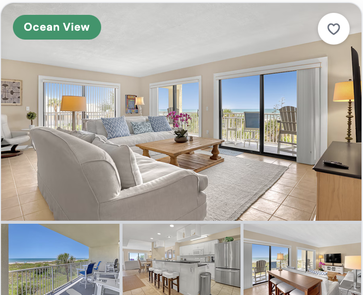 Sandcastles vacation rental listing card example